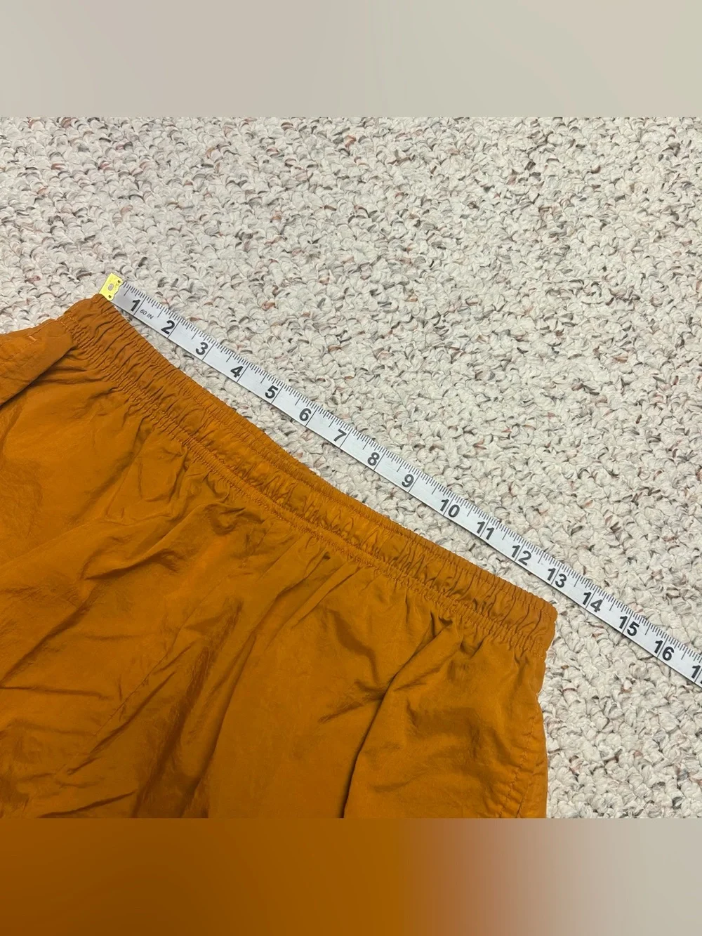 Vintage Nike Rust Orange Men’s Nylon Shorts Sz XL 90s Mini Swoosh Drawstring 5”